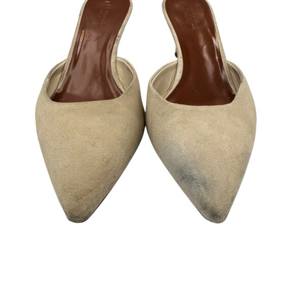 Le Monde Beryl Neutral Cream Suede Leather Kitten Heel Pointed Toe Mules - Picture 7 of 12